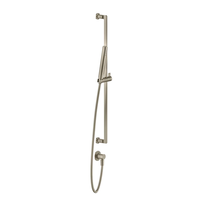 Immagine di Gessi INCISO SHOWER asta saliscendi con presa acqua, doccetta anticalcare e flessibile 150 cm, finitura finox brushed nickel 58142#149