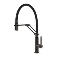 Immagine di Gessi OFFICINE miscelatore semi pro monocomando, con canna girevole e doccetta estraibile doppio getto, finitura black metal brushed PVD 60055#707