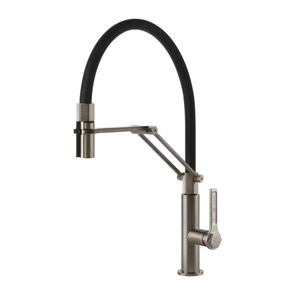 Immagine di Gessi OFFICINE miscelatore semi pro monocomando, con canna girevole e doccetta estraibile doppio getto, finitura finox 60055#149