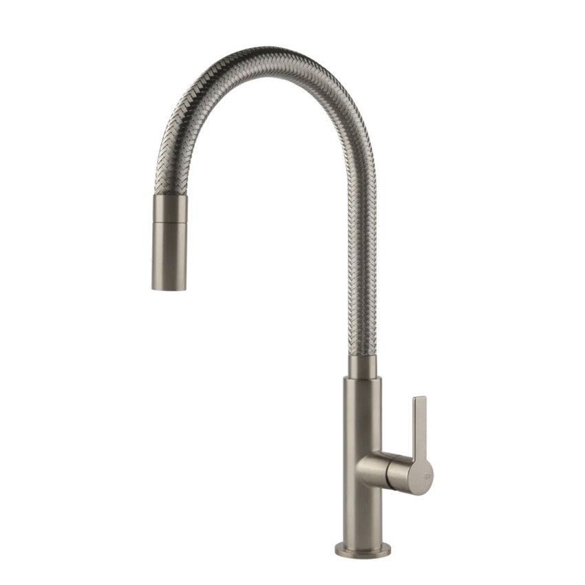Immagine di Gessi MESH miscelatore monocomando, con canna girevole e doccetta estraibile mono getto, finitura finox 60003#149