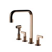 Immagine di Gessi INCISO rubinetto 3 fori, con canna girevole, con doccetta estraibile mono getto, finitura copper PVD 58703#030