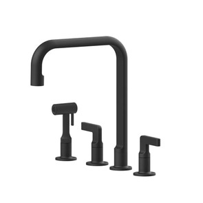 Immagine di Gessi INCISO rubinetto 3 fori, con canna girevole, con doccetta estraibile mono getto, colore nero finitura opaco 58703#299