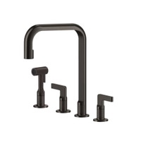 Immagine di Gessi INCISO rubinetto 3 fori, con canna girevole, con doccetta estraibile mono getto, finitura black metal brushed PVD 58703#707