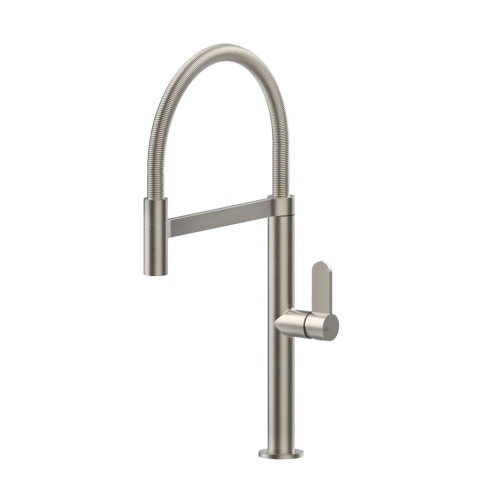 Immagine di Gessi HELIUM miscelatore semi pro monocomando, con canna girevole e doccetta estraibile, finitura finox 50009#149