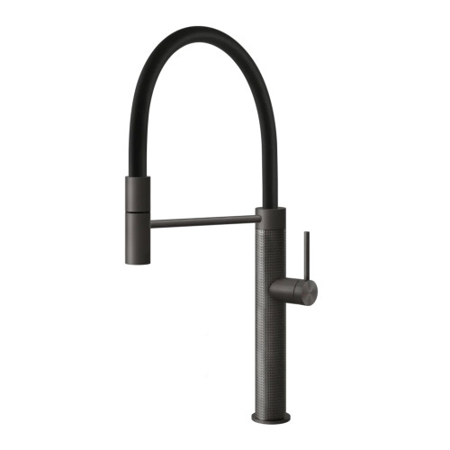 Immagine di Gessi 316 CESELLO miscelatore semi pro monocomando, con canna girevole e doccetta estraibile mono getto, finitura black metal brushed PVD 60014#707