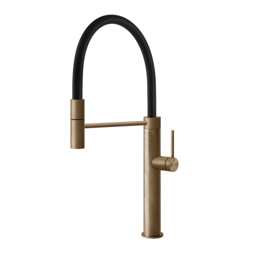 Immagine di Gessi 316 CESELLO miscelatore semi pro monocomando, con canna girevole e doccetta estraibile mono getto, finitura warm bronze brushed PVD 60014#726