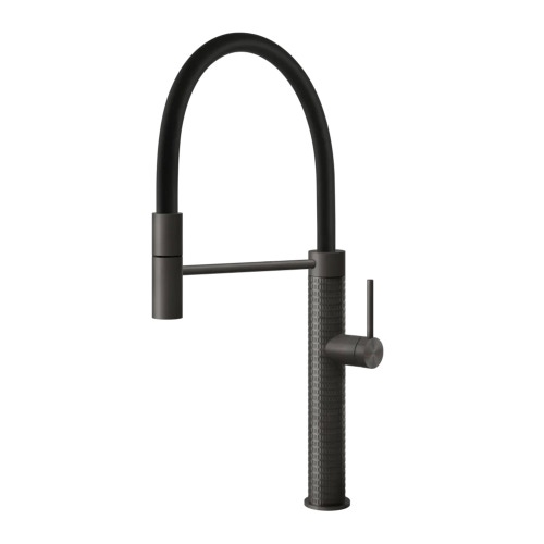 Immagine di Gessi 316 MECCANICA miscelatore semi pro monocomando, con canna girevole e doccetta estraibile mono getto, finitura black metal brushed PVD 60012#707