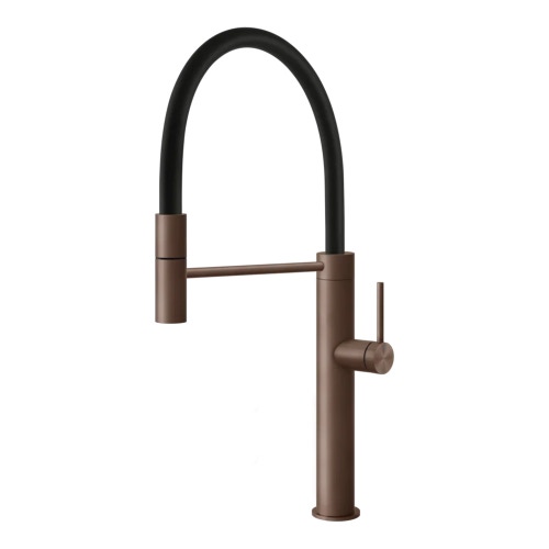 Immagine di Gessi 316 FLESSA miscelatore semi pro monocomando, con canna girevole e doccetta estraibile mono getto, finitura copper brushed PVD  60010#708