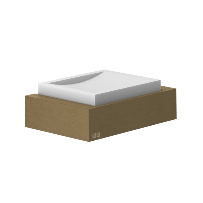 Immagine di Gessi RETTANGOLO ACCESSORI porta sapone a parete bianco, finitura antique brass 20801#713