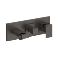 Immagine di Gessi RETTANGOLO SHOWER miscelatore doccia a parete 2 uscite, con deviatore, presa acqua e supporto doccetta, finitura black metal brushed PVD 44911#707
