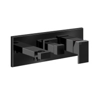 Immagine di Gessi RETTANGOLO SHOWER miscelatore doccia a parete 2 uscite, con deviatore, presa acqua e supporto doccetta, finitura black metal PVD 44910#706