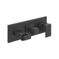 Immagine di Gessi RETTANGOLO SHOWER miscelatore doccia a parete 2 uscite, con deviatore, presa acqua e supporto doccetta, colore nero finitura opaco 44910#299