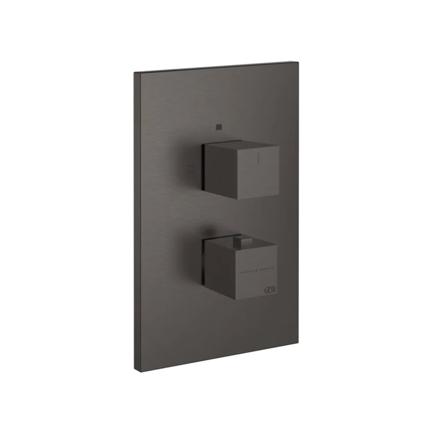 Immagine di Gessi RETTANGOLO SHOWER miscelatore termostatico doccia a parete, 2 uscite, senza corpo incasso, finitura black metal brushed PVD 20184#707