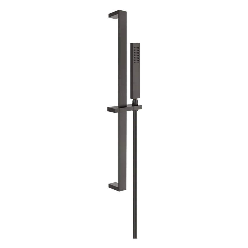 Immagine di Gessi RETTANGOLO SHOWER asta saliscendi con doccetta anticalcare e flessibile 150 cm, finitura black metal brushed PVD 20145#707