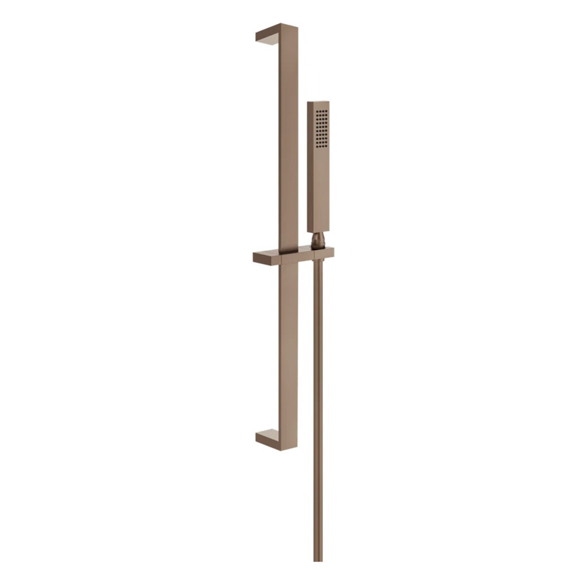 Immagine di Gessi RETTANGOLO SHOWER asta saliscendi con doccetta anticalcare e flessibile 150 cm, finitura copper brushed PVD 20145#708