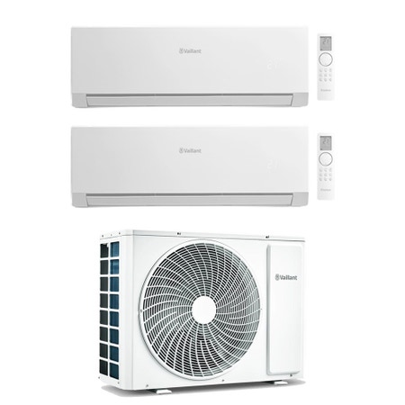Immagine di Vaillant climaVAIR plus Climatizzatore a parete dual split inverter Wi-Fi bianco | unità esterna R32 12.1 kW unità interne 7000+18000 BTU VAM1-120A5NO+VAIP1-0[20|50]WNI