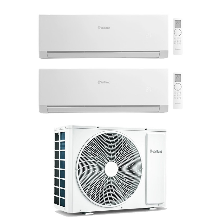 Immagine di Vaillant climaVAIR plus Climatizzatore a parete dual split inverter Wi-Fi bianco | unità esterna R32 4.1 kW unità interne 7000+9000 BTU VAM1-040A2NO+VAIP1-0[20|25]WNI