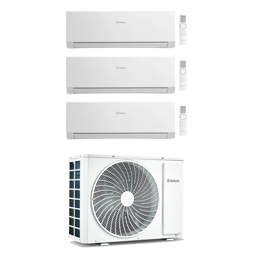 Immagine di Vaillant climaVAIR plus Climatizzatore a parete trial split inverter Wi-Fi bianco | unità esterna R32 7.1 kW unità interne 7000+7000+7000 BTU VAM1-070A3NO+VAIP1-0[20|20|20]WNI