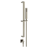 Immagine di Gessi RETTANGOLO SHOWER asta saliscendi con presa acqua, doccetta anticalcare e flessibile 150 cm, finitura finox 20142#149