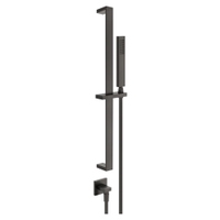 Immagine di Gessi RETTANGOLO SHOWER asta saliscendi con presa acqua, doccetta anticalcare e flessibile 150 cm, finitura black metal brushed PVD 20142#707