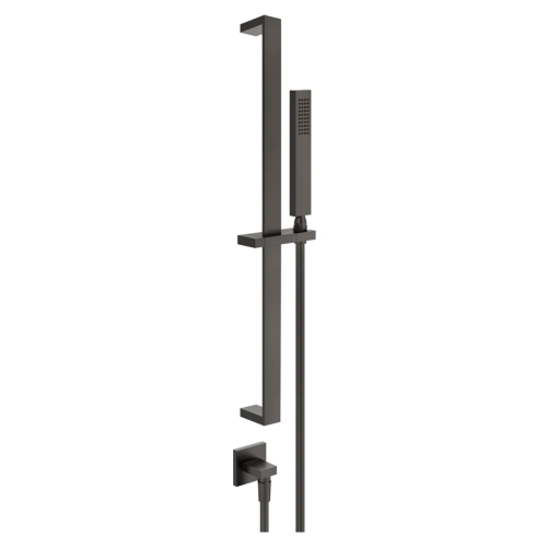 Immagine di Gessi RETTANGOLO SHOWER asta saliscendi con presa acqua, doccetta anticalcare e flessibile 150 cm, finitura black metal brushed PVD 20142#707