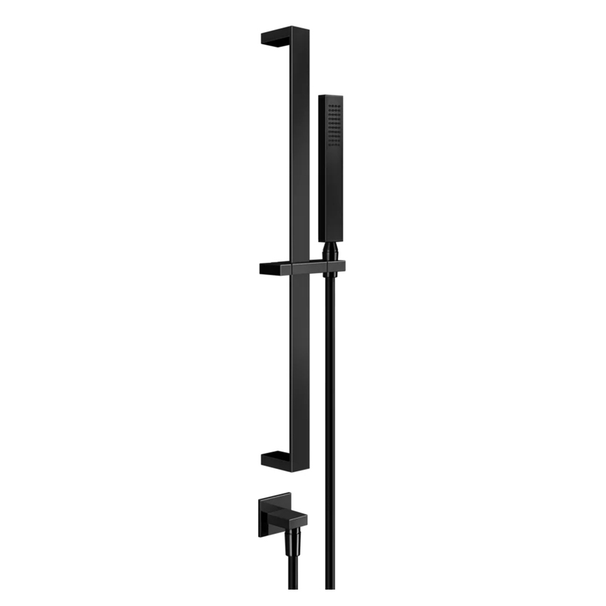 Immagine di Gessi RETTANGOLO SHOWER asta saliscendi con presa acqua, doccetta anticalcare e flessibile 150 cm, finitura black metal PVD 20142#706