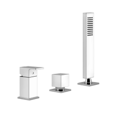 Immagine di Gessi RETTANGOLO gruppo bordo vasca 3 fori con deviatore, flessibile 150 cm e doccetta anticalcare, finitura cromo 20043#031