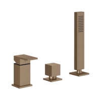 Immagine di Gessi RETTANGOLO gruppo bordo vasca 3 fori con deviatore, flessibile 150 cm e doccetta anticalcare, finitura copper brushed PVD 20043#708