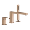 Immagine di Gessi RETTANGOLO gruppo bordo vasca 3 fori con bocca di erogazione, deviatore, flessibile 150 cm e doccetta anticalcare, finitura copper PVD 20037#030