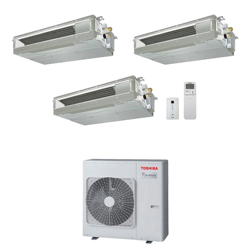 Immagine di Toshiba CANALIZZABILE Climatizzatore canalizzabile trial split inverter | unità esterna R32 10 kW unità interne 7000+16000+16000 BTU RAS-5M34G3AVG-E+RAS-M[07|16|16]U2DVG-E