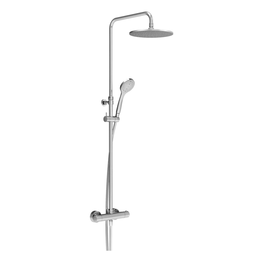 Immagine di Gessi SHOWER colonna doccia termostatica a parete, con deviatore automatico, soffione rotondo Ø 25 cm, flessibile 150 cm e doccetta anticalcare, finitura cromo 35175#031
