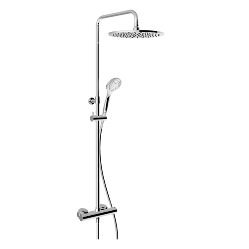 Immagine di Gessi SHOWER colonna doccia termostatica a parete, con deviatore automatico, soffione rotondo Ø 30 cm, flessibile 150 cm e doccetta anticalcare, finitura cromo 35177#031