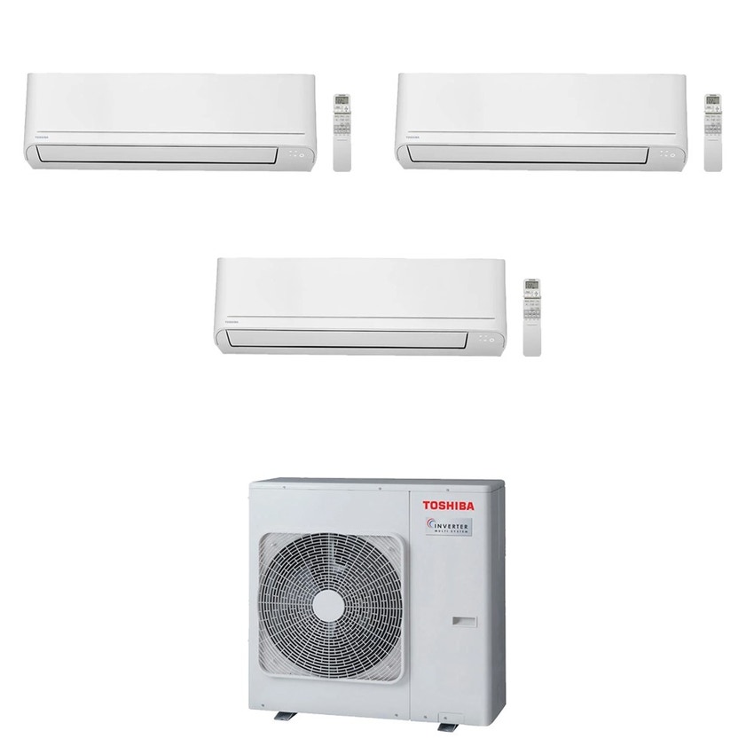 Immagine di Toshiba CLASSIC Climatizzatore a parete trial split inverter bianco | unità esterna R32 10 kW unità interne 5000+18000+18000 BTU RAS-5M34G3AVG-E+RASB[05|18|18]B2KVGE2