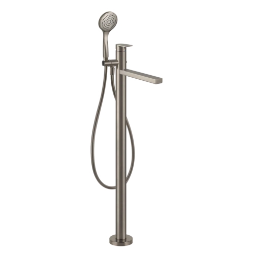 Immagine di Gessi VIA MANZONI piantana esterno vasca con doccetta, senza corpo incasso, finitura finox brushed nickel 24982#149