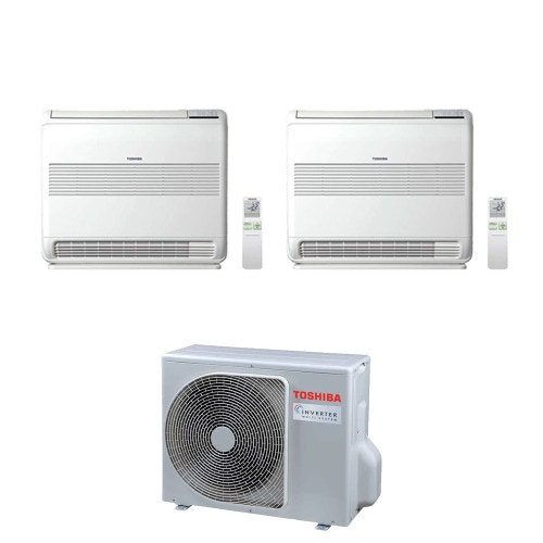 Immagine di Toshiba CONSOLE Climatizzatore a pavimento dual split inverter bianco | unità esterna R32 5.2 kW unità interne 13000+13000 BTU RAS-3M18G3AVG-E+RAS-[B13|B13]J2FVG-E