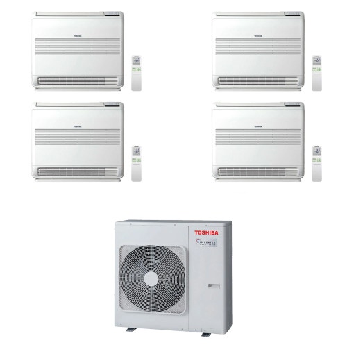 Immagine di Toshiba CONSOLE Climatizzatore a pavimento quadri split inverter bianco | unità esterna R32 10 kW unità interne 7000+10000+10000+10000 BTU RAS-5M34G3AVG-E+RAS-[M07|B10|B10|B10]J2FVG-E