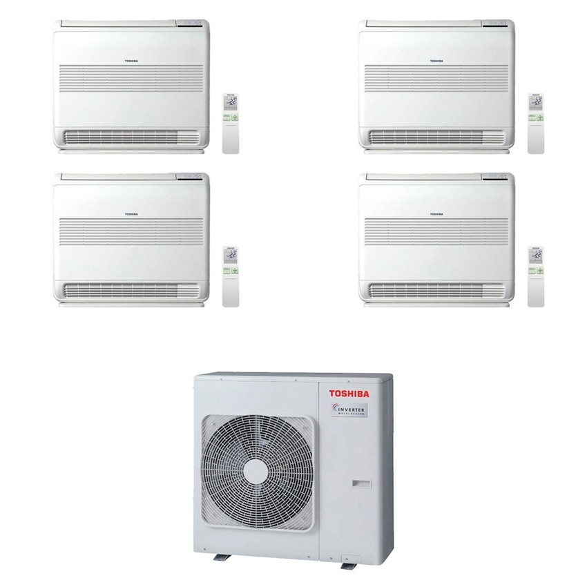Immagine di Toshiba CONSOLE Climatizzatore a pavimento quadri split inverter bianco | unità esterna R32 10 kW unità interne 7000+10000+10000+13000 BTU RAS-5M34G3AVG-E+RAS-[M07|B10|B10|B13]J2FVG-E