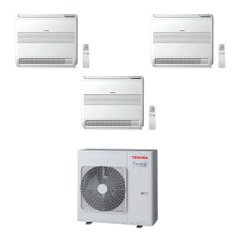 Immagine di Toshiba CONSOLE Climatizzatore a pavimento trial split inverter bianco | unità esterna R32 8 kW unità interne 10000+10000+10000 BTU RAS-4M27G3AVG-E+RAS-[B10|B10|B10]J2FVG-E
