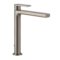 Immagine di Gessi VIA MANZONI miscelatore lavabo H.30 cm, con scarico e flessibili di collegamento, con risparmio energetico, finitura finox brushed nickel 38604#149