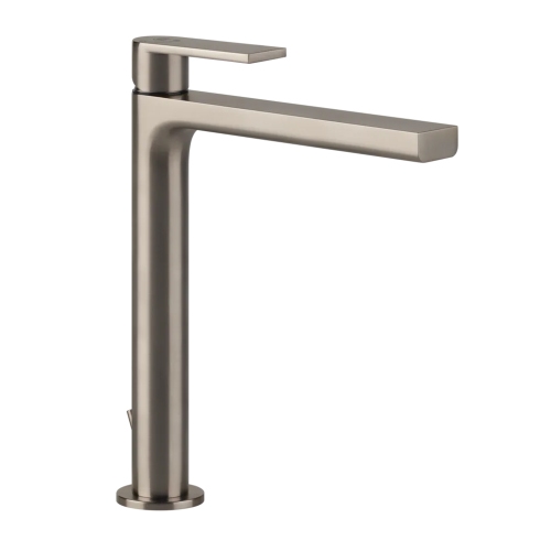 Immagine di Gessi VIA MANZONI miscelatore lavabo H.30 cm, con scarico e flessibili di collegamento, con risparmio energetico, finitura finox brushed nickel 38604#149
