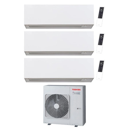 Immagine di Toshiba DAISEIKAI 10 WHITE Climatizzatore a parete trial split inverter Wi-Fi bianco | unità esterna R32 10 kW unità interne 10000+10000+10000 BTU RAS-5M34G3AVG-E+RAS-B[10|10|10]S4KVPG-E