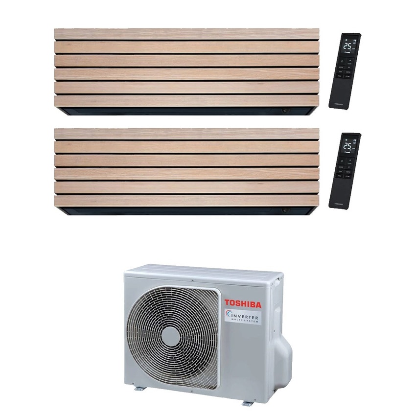 Immagine di Toshiba DAISEIKAI 10 WOOD Climatizzatore a parete dual split inverter Wi-Fi wood | unità esterna R32 5.2 kW unità interne 10000+10000 BTU RAS-3M18G3AVG-E+RAS-B[10|10]S4KVDG-E