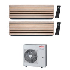 Immagine di Toshiba DAISEIKAI 10 WOOD Climatizzatore a parete dual split inverter Wi-Fi wood | unità esterna R32 10 kW unità interne 13000+18000 BTU RAS-5M34G3AVG-E+RAS-B[13|18]S4KVDG-E