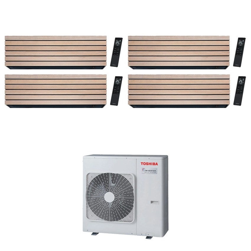 Immagine di Toshiba DAISEIKAI 10 WOOD Climatizzatore a parete quadri split inverter Wi-Fi wood | unità esterna R32 10 kW unità interne 10000+10000+10000+10000 BTU RAS-5M34G3AVG-E+RAS-B[10|10|10|10]S4KVDG-E