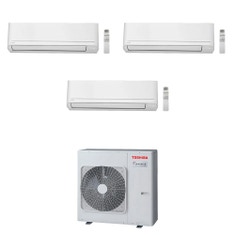 Immagine di Toshiba SEIYA SMART Climatizzatore a parete trial split inverter Wi-Fi bianco | unità esterna R32 10 kW unità interne 10000+13000+24000 BTU RAS-5M34G3AVG-E+RAS-B[10|13|24]S4KVG-E
