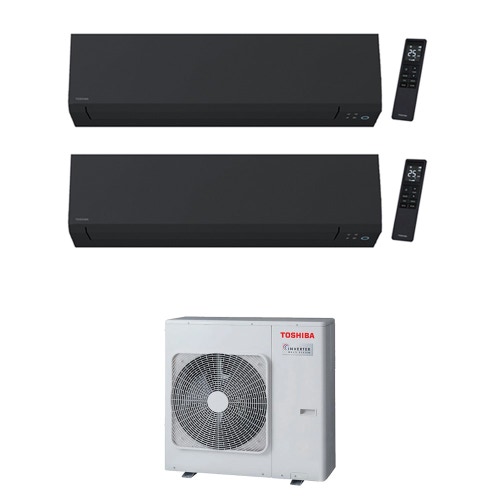 Immagine di Toshiba SHORAI EDGE BLACK Climatizzatore a parete dual split inverter Wi-Fi nero | unità esterna R32 8 kW unità interne 7000+7000 BTU RAS-4M27G3AVG-E+RAS-[B07|B07]G3KVSGB-E