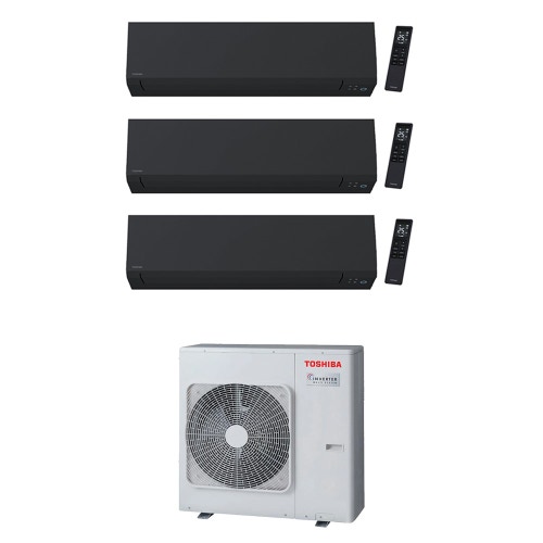 Immagine di Toshiba SHORAI EDGE BLACK Climatizzatore a parete trial split inverter Wi-Fi nero | unità esterna R32 8 kW unità interne 7000+7000+7000 BTU RAS-4M27G3AVG-E+RAS-[B07|B07|B07]G3KVSGB-E