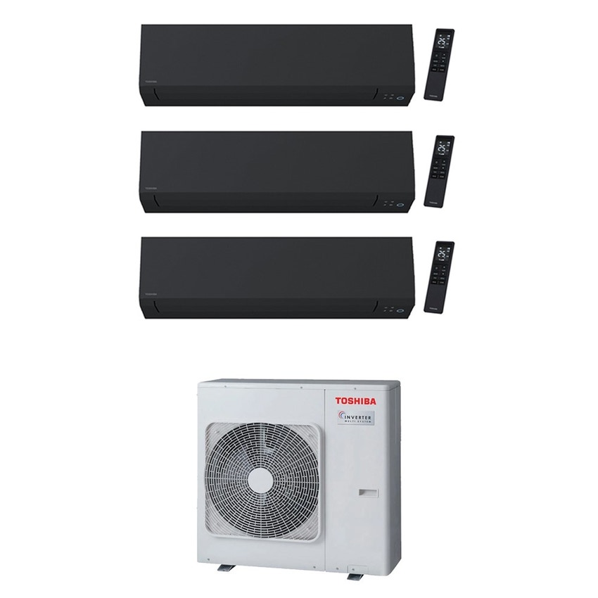 Immagine di Toshiba SHORAI EDGE BLACK Climatizzatore a parete trial split inverter Wi-Fi nero | unità esterna R32 10 kW unità interne 7000+7000+7000 BTU RAS-5M34G3AVG-E+RAS-[B07|B07|B07]G3KVSGB-E