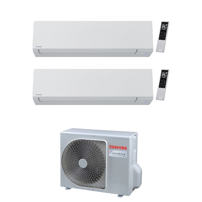 Immagine di Toshiba SHORAI EDGE WHITE Climatizzatore a parete dual split inverter Wi-Fi bianco | unità esterna R32 5.2 kW unità interne 5000+16000 BTU RAS-3M18G3AVG-E+RAS-[M05|B16]G3KVSG-E
