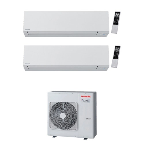 Immagine di Toshiba SHORAI EDGE WHITE Climatizzatore a parete dual split inverter Wi-Fi bianco | unità esterna R32 10 kW unità interne 10000+24000 BTU RAS-5M34G3AVG-E+RAS-[B10|B24]G3KVSG-E